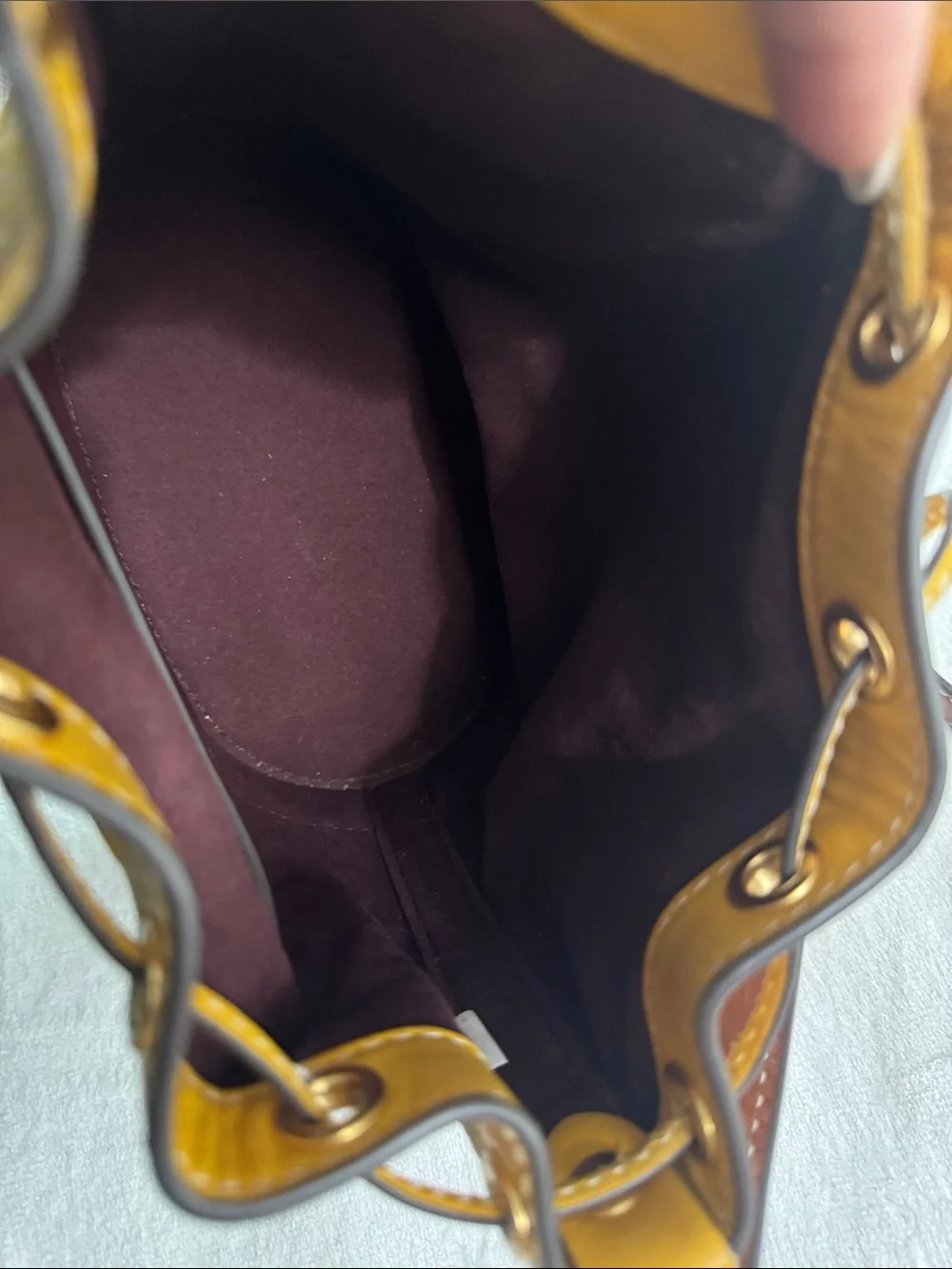 Tory Burch Yellow Logo Jacquard Drawstring Mini Bucket Bag